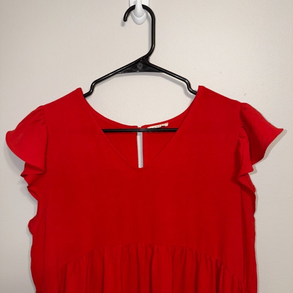 Jodifl Ruffle Sleeve Babydoll Dress Size Medium Red Flowy Boutique - Picture 4 of 7